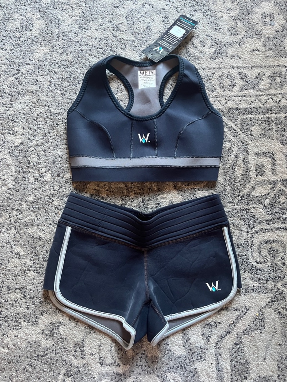 WETSI Black Neoprene Sports Bra & Shorts Set